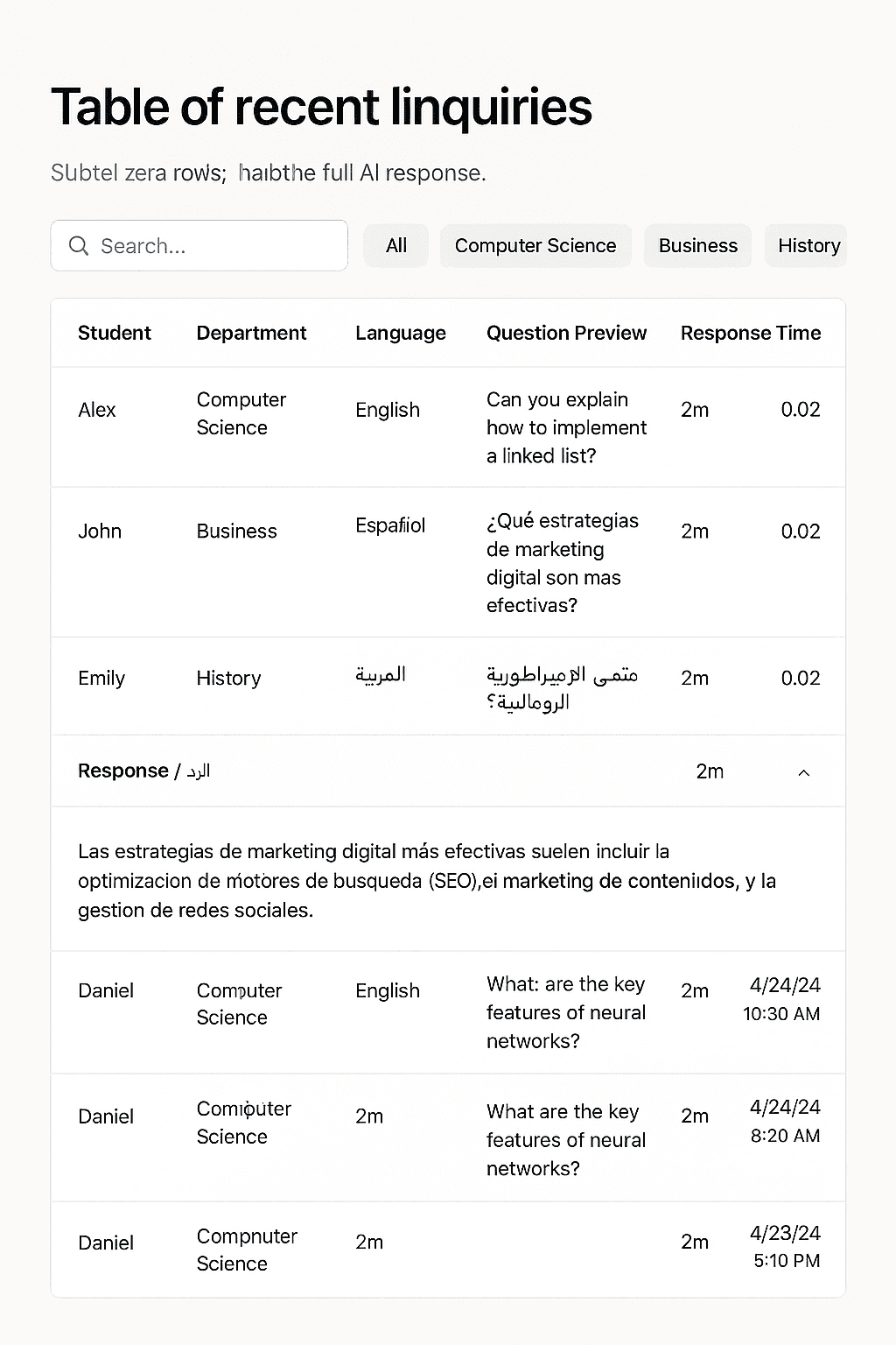 Searchable student conversation logs